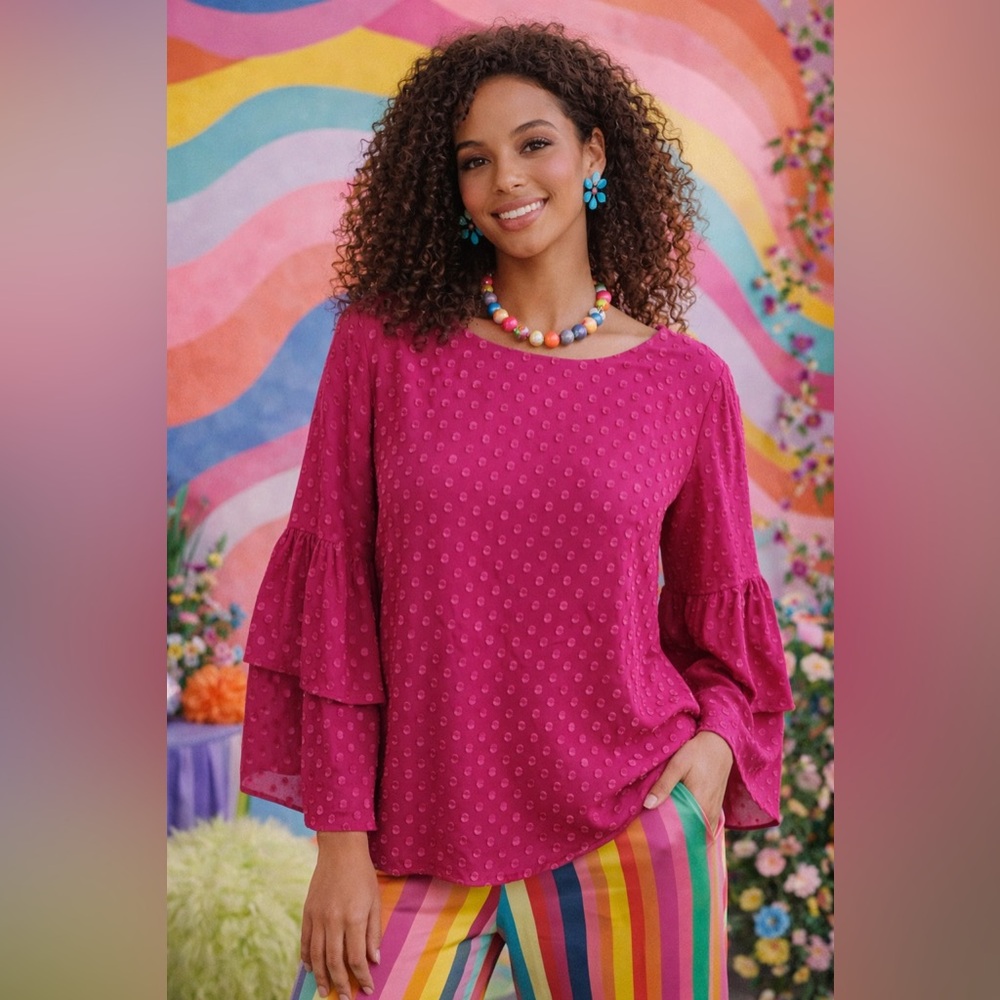 IMNYC Magenta Ruffle Sleeve Blouse | Dopamine Dressing Statement M